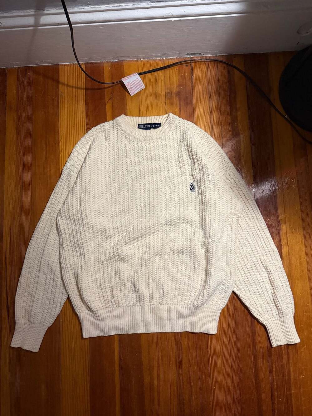 Nautica Men's Cream Ribbed Crewneck Knit Sweater